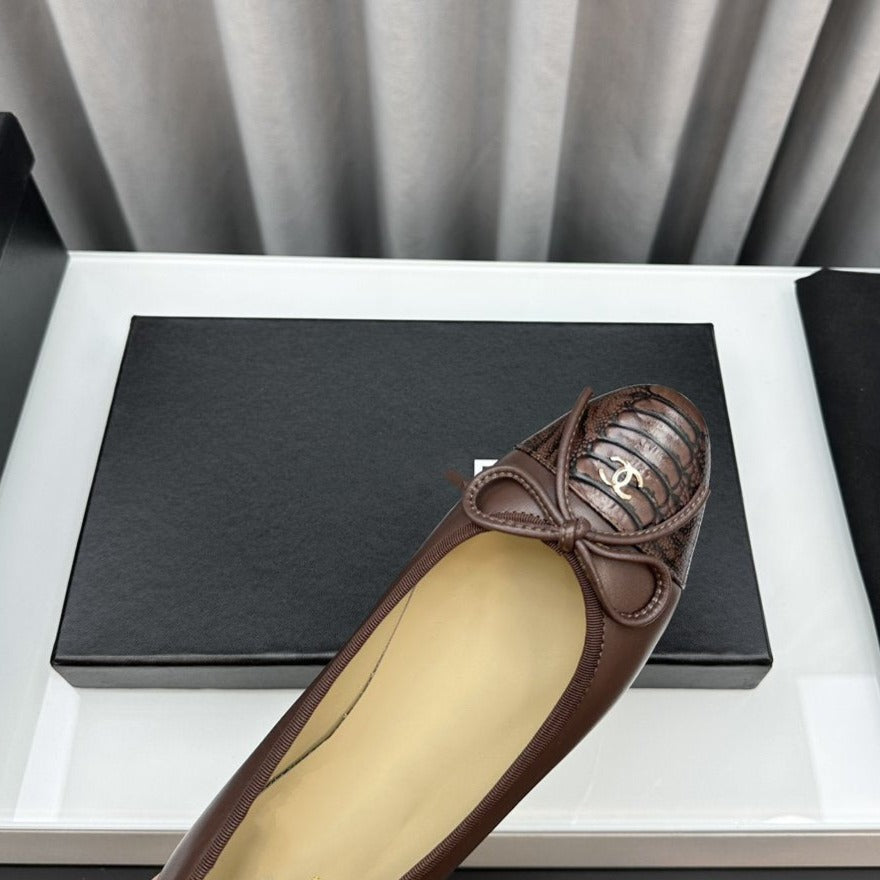 Chanel 26s Ballet Flats Coffee Embossed Crocodile Leather