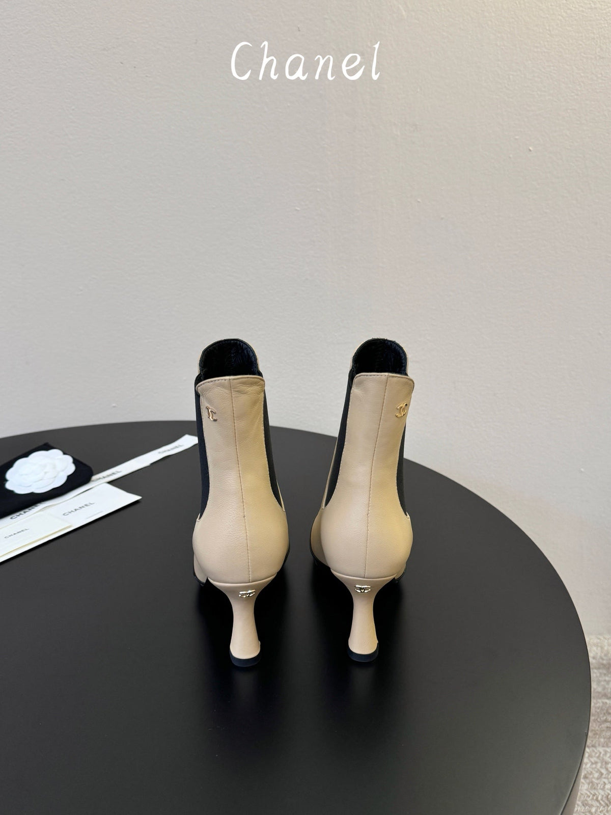 CC Stiletto Ankle Boots Beige Lambskin Leather 890933