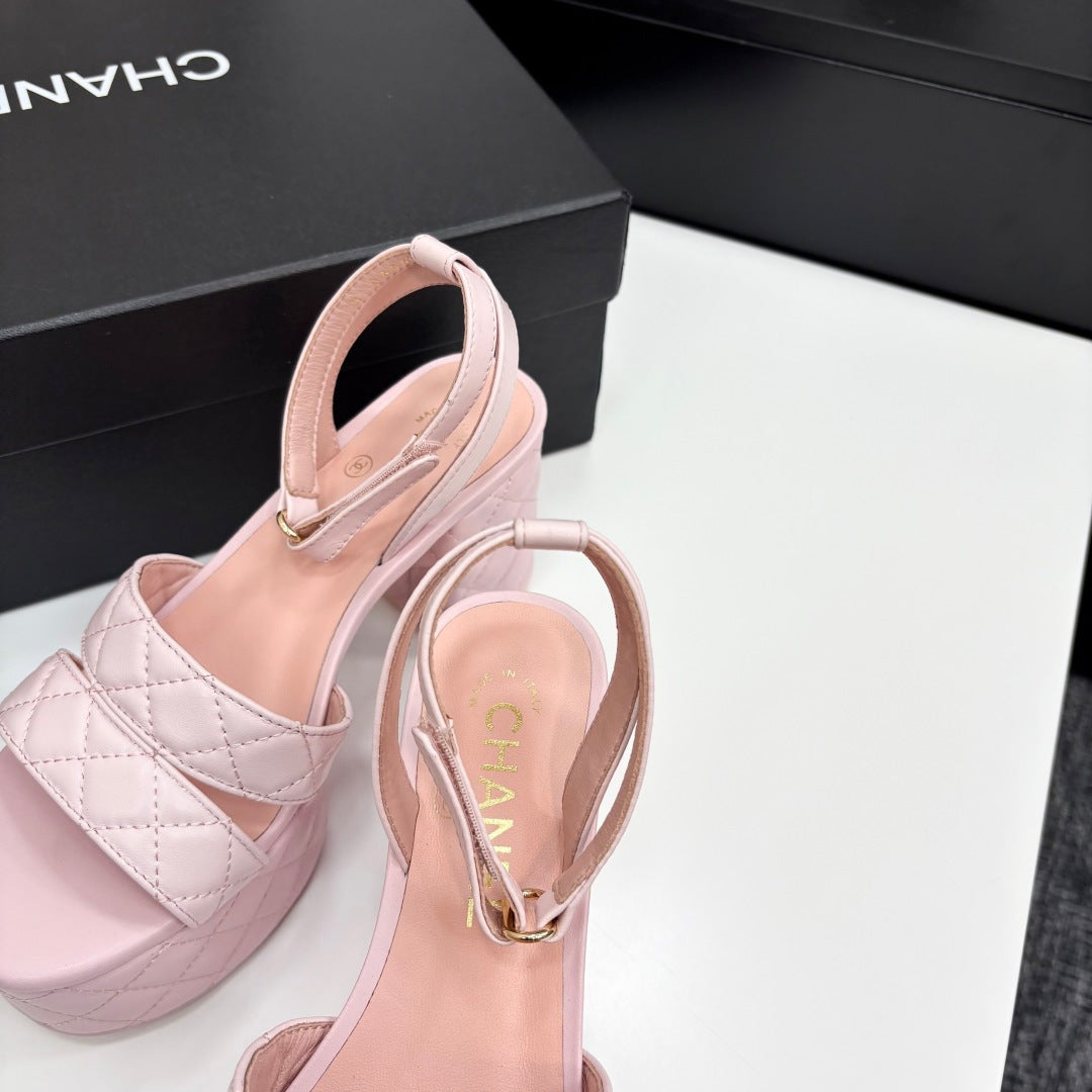 CC Platform Sandals Pink Quilted Lambskin 912869
