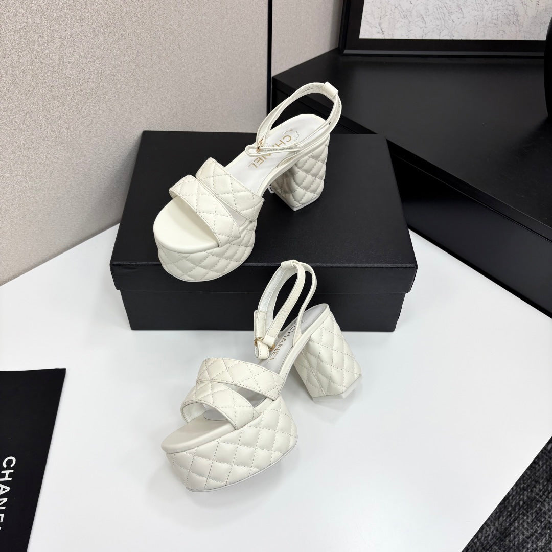 CC Platform Sandals White Quilted Lambskin 912866