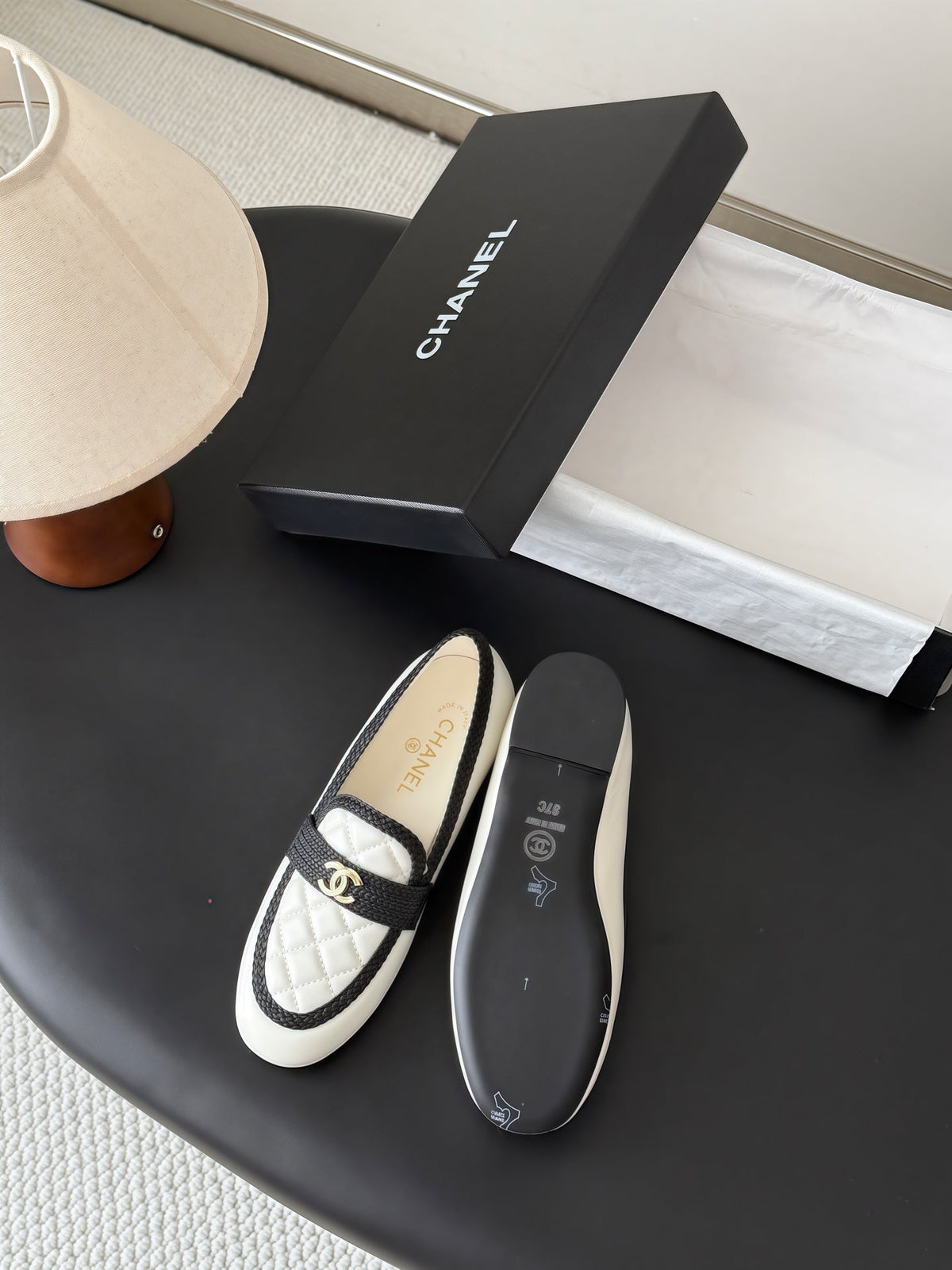 CC Quilted Logo Loafers White Leather 914189