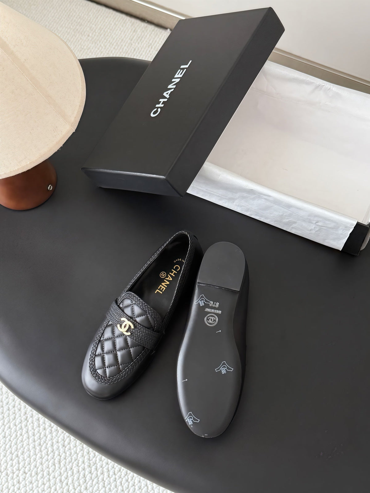 CC Quilted Logo Loafers Black Leather 914186