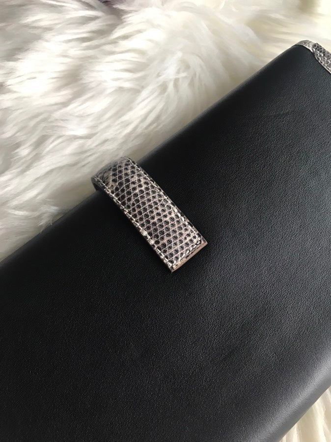 HM Jige Elan 29 Clutch In Black Calfskin With White Lizard Skin (25 days of production)