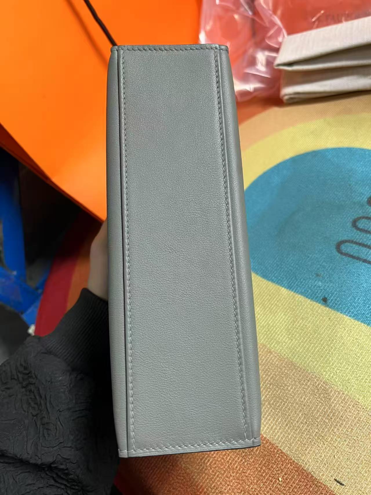 HM KELLY MINI POCHETTE 22 IN GREY CALFSKIN