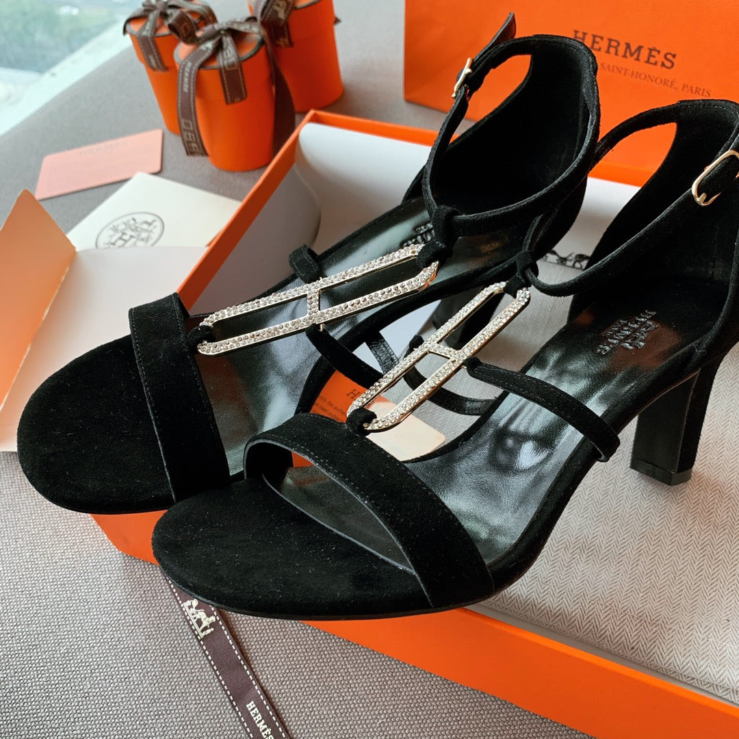 HM Icone Crystal Sandals 60mm Black Suede 546253