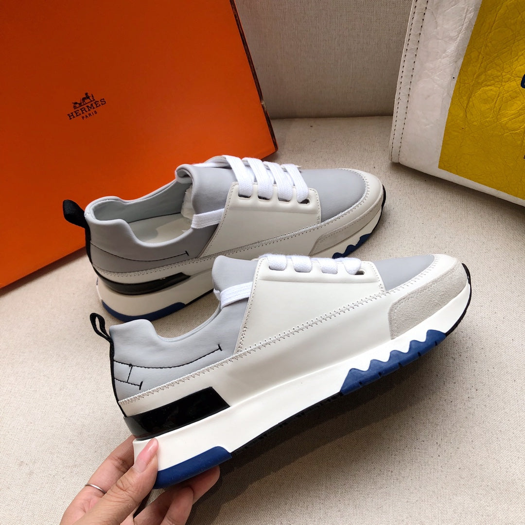 HM 26s Stadium Sneaker White Grey Calfskin Suede 546239