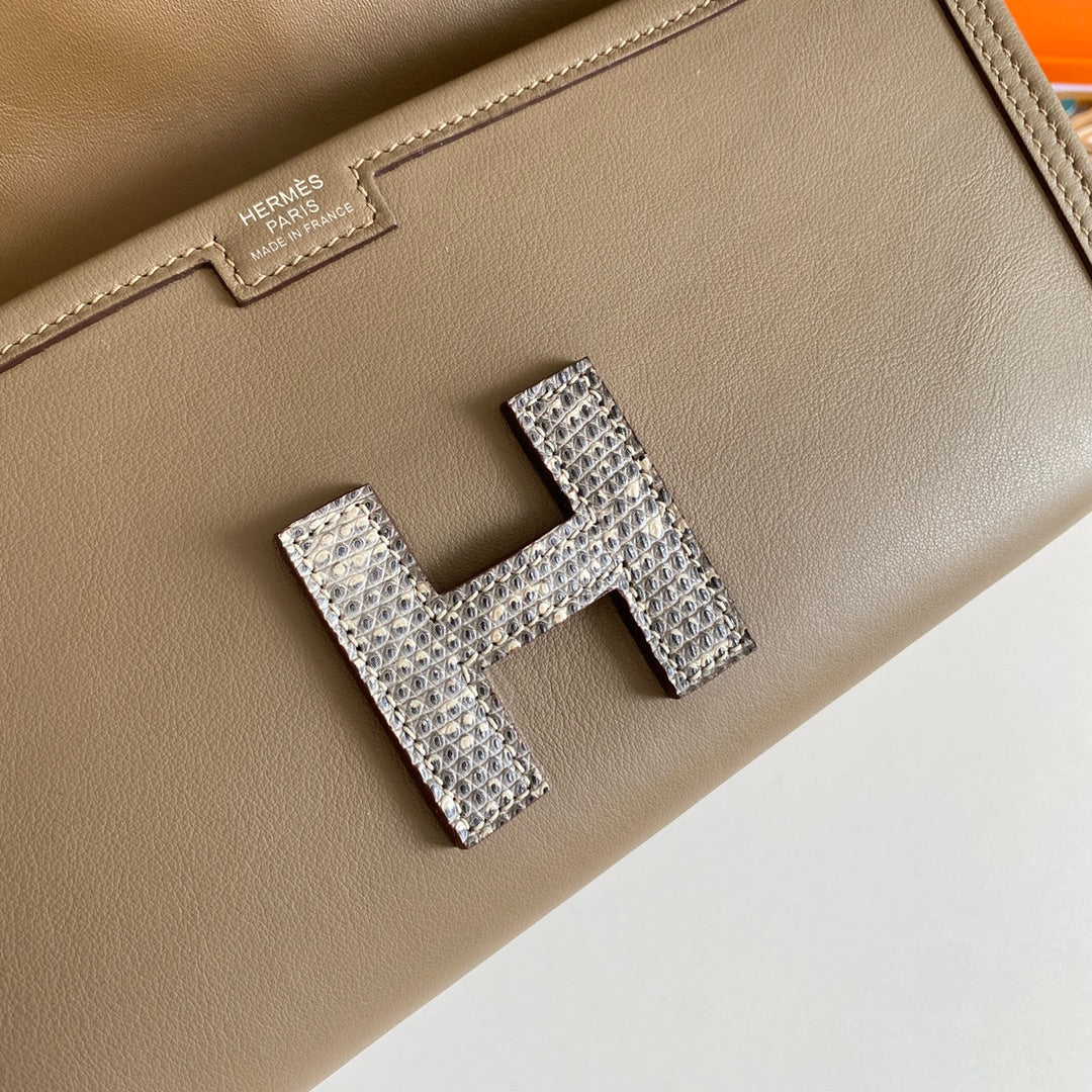 HM Jige Elan 29 Clutch In Taupe Calfskin With White Lizard Skin (25 days of production)