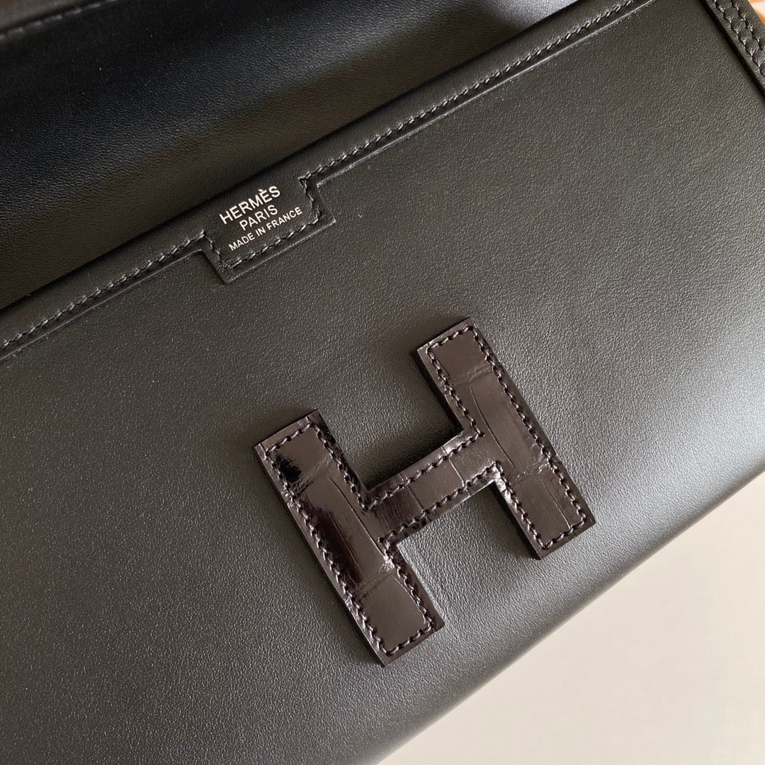 HM Jige Elan 29 Clutch In Black Calfskin With Lizard Skin(25 days of production)