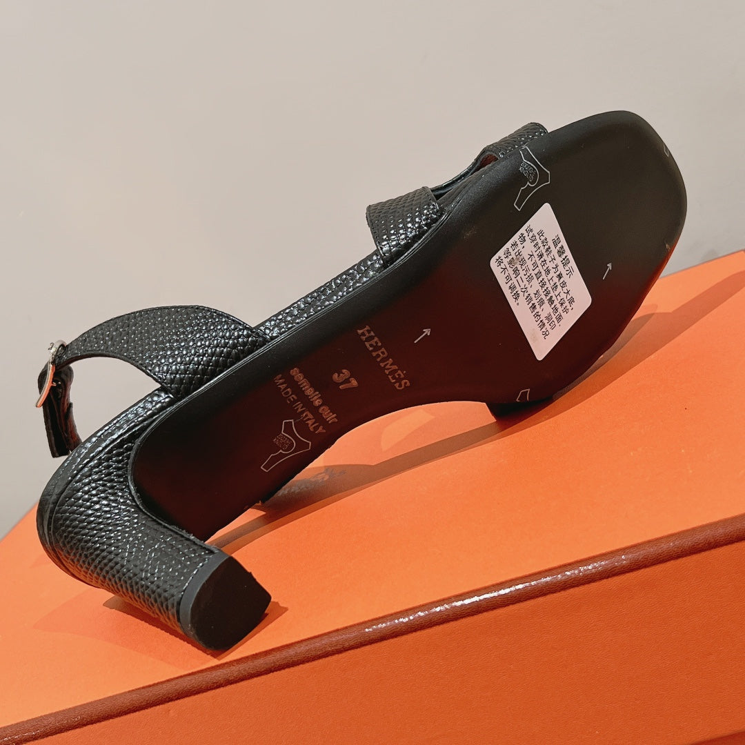 HM Holy 75 Sandal In Black Grained Calfskin