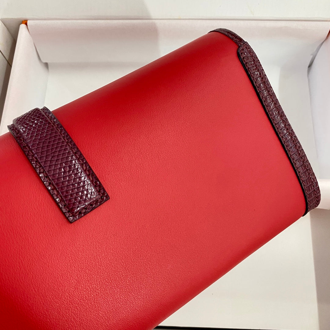 HM Jige Elan 29 Clutch In Candy Red Calfskin With Wine Red Lizard Skin (25 days of production)