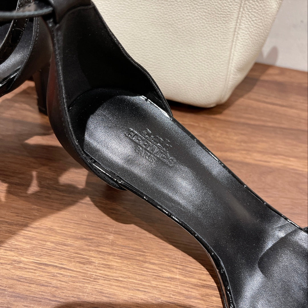 HM Premiere 70 Sandal In Black Patent Calfskin