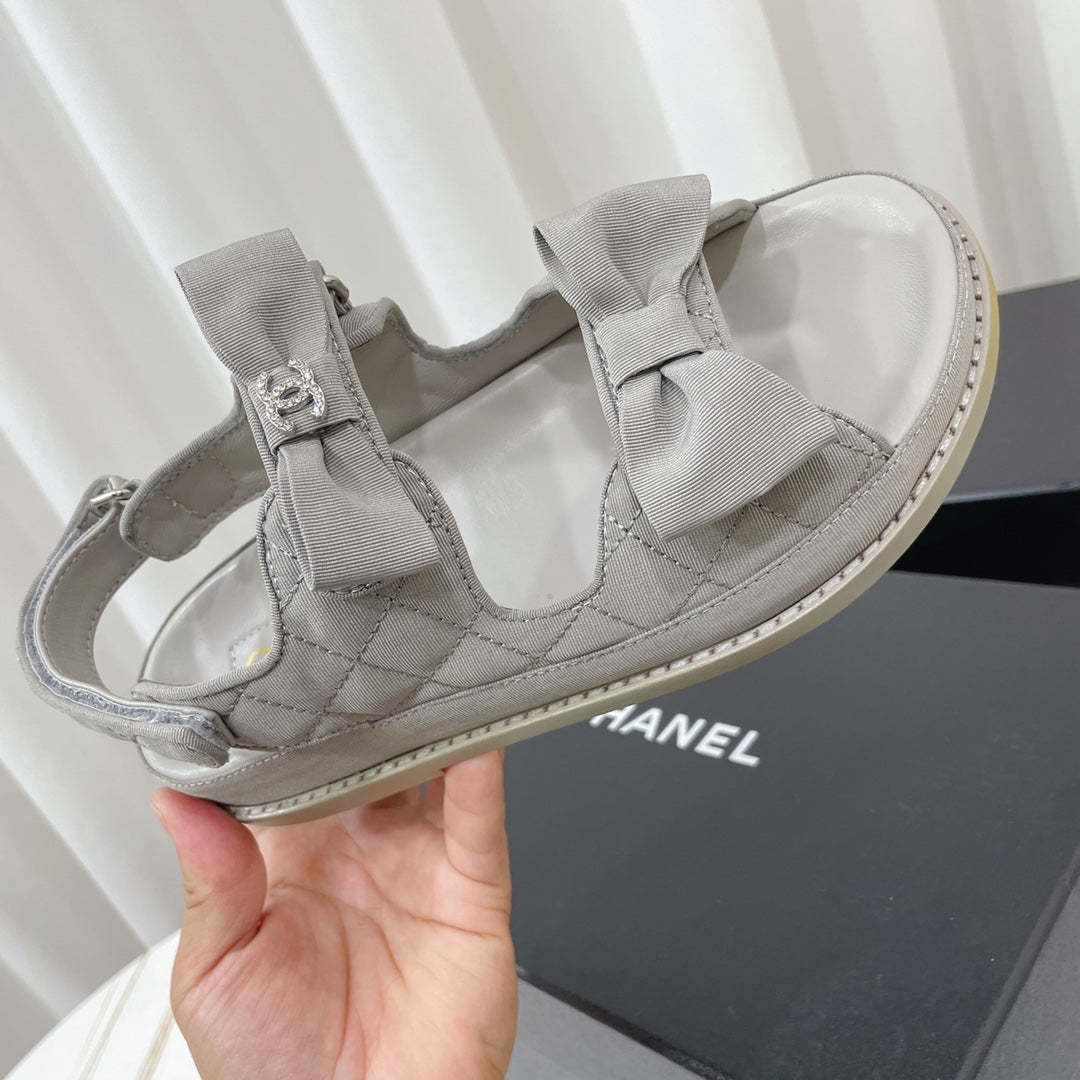 CC 26s Sandals In Grey Fabric Bow Embellishment