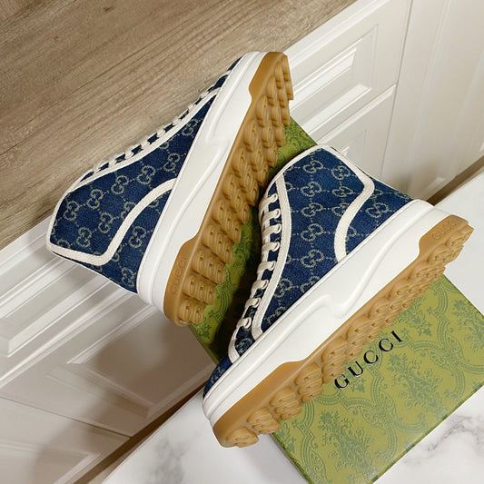 GG 26SS Platform Sneaker Dark Blue Monogram Canvas 640598