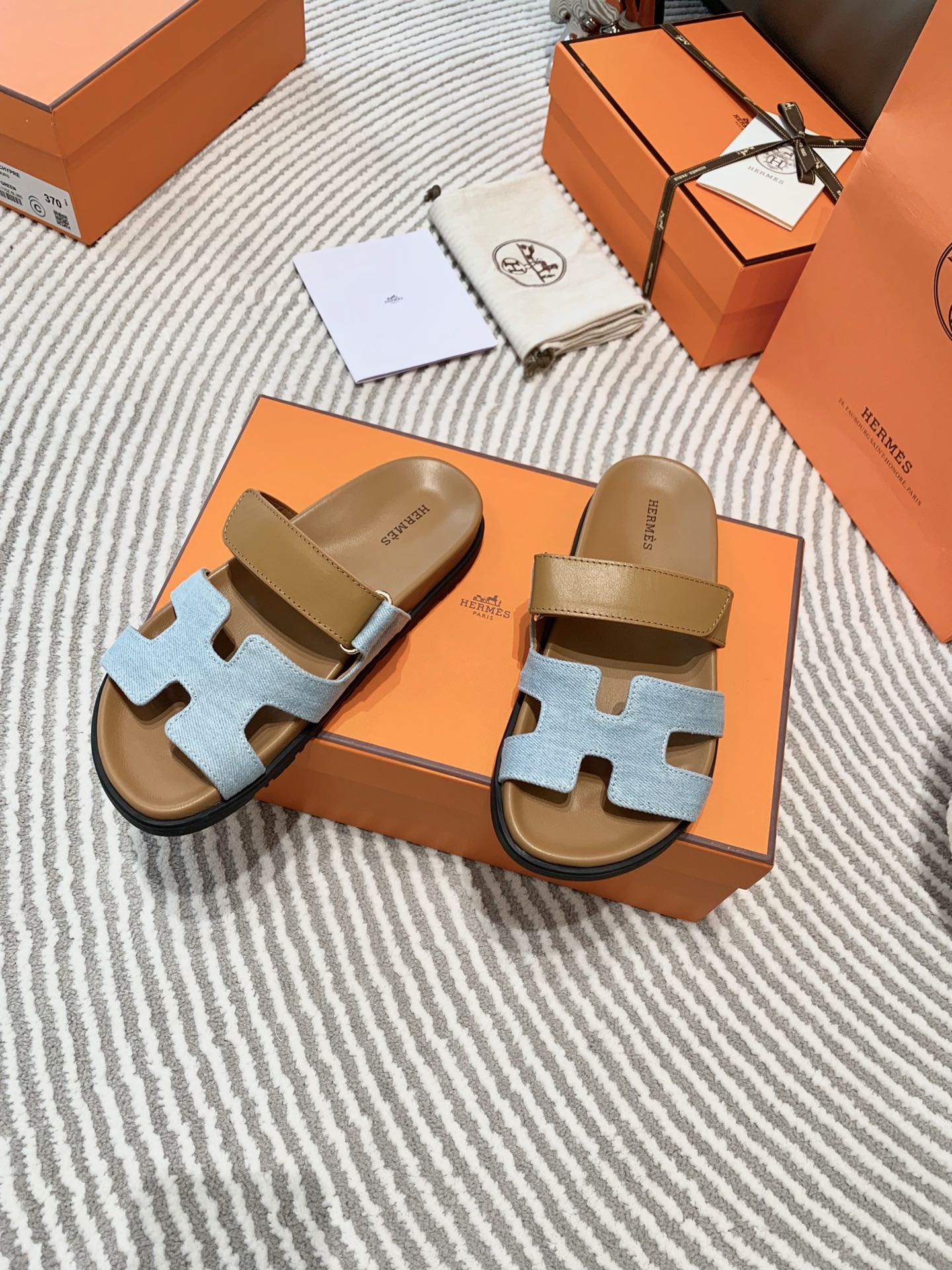 HM Chypre Sandal Cloud Blue Mix Light Brown Lambskin And Denim 963242