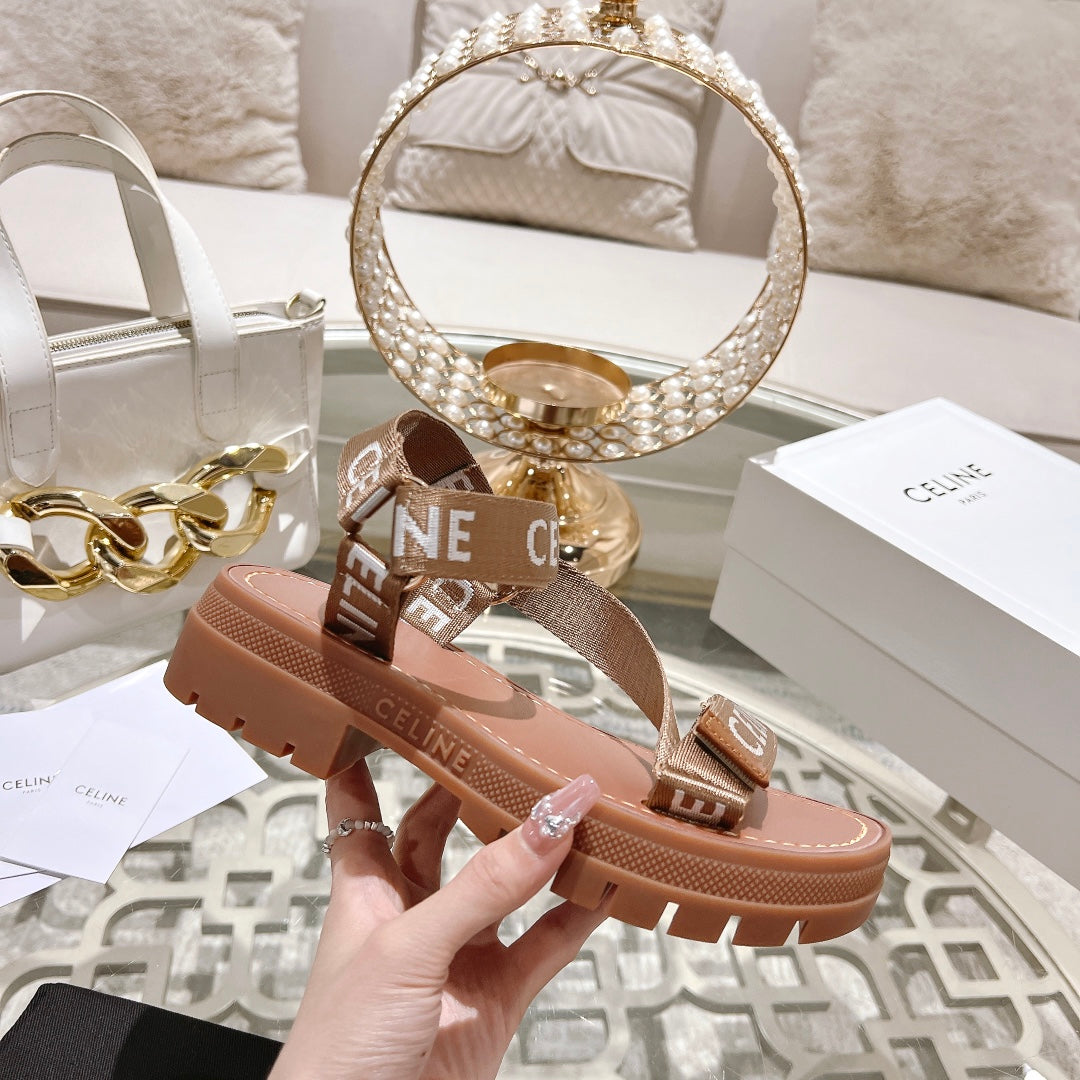 Celine 26 Leo Strappy Sandals Wool Jacquard Leather 736576