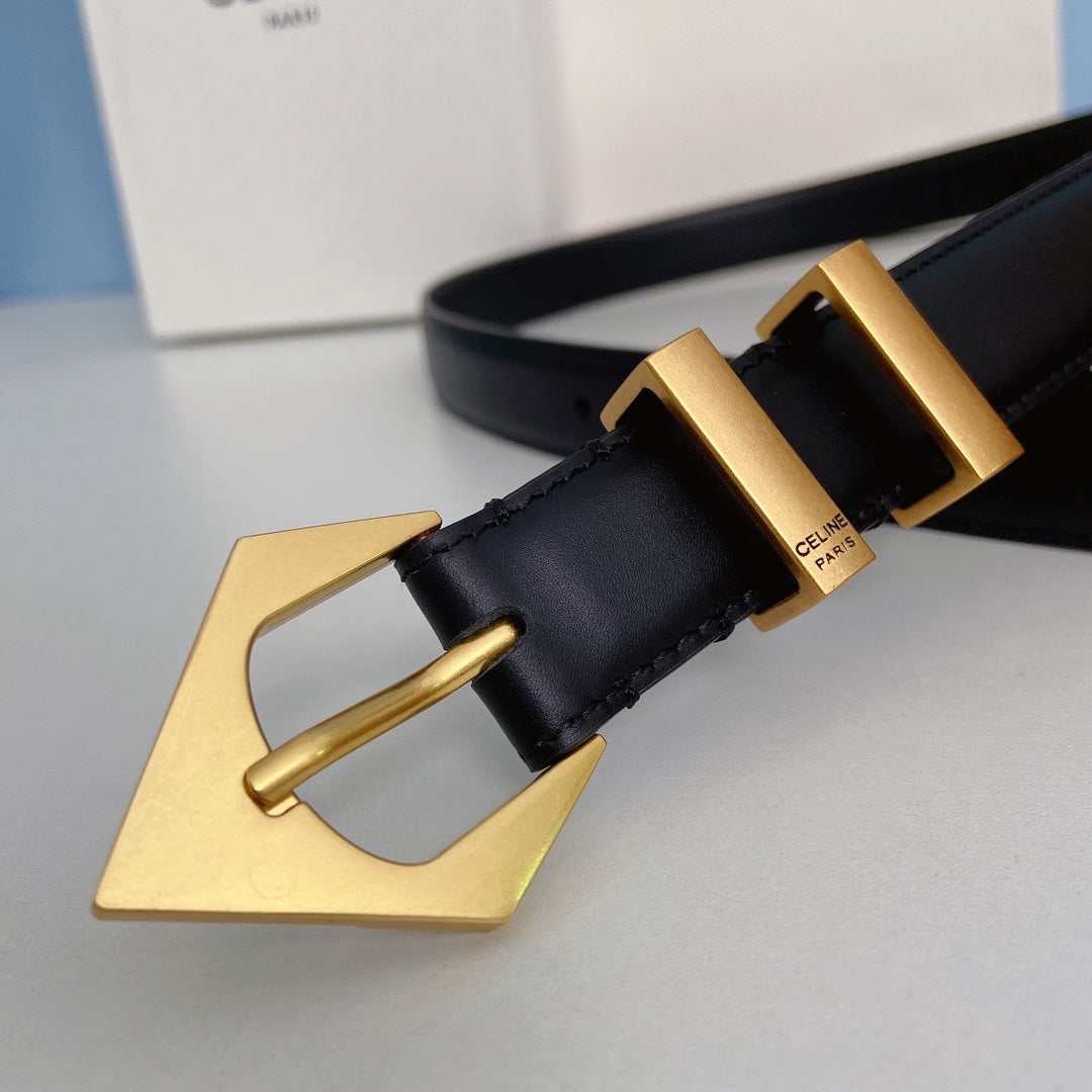 Medium Spike Belt 25mm Black Calfskin Loop Gold Gold Finishing