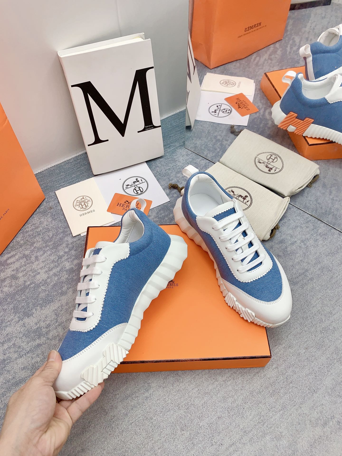 HM Bouncing Sneaker In Blue Denim Fabric 106453
