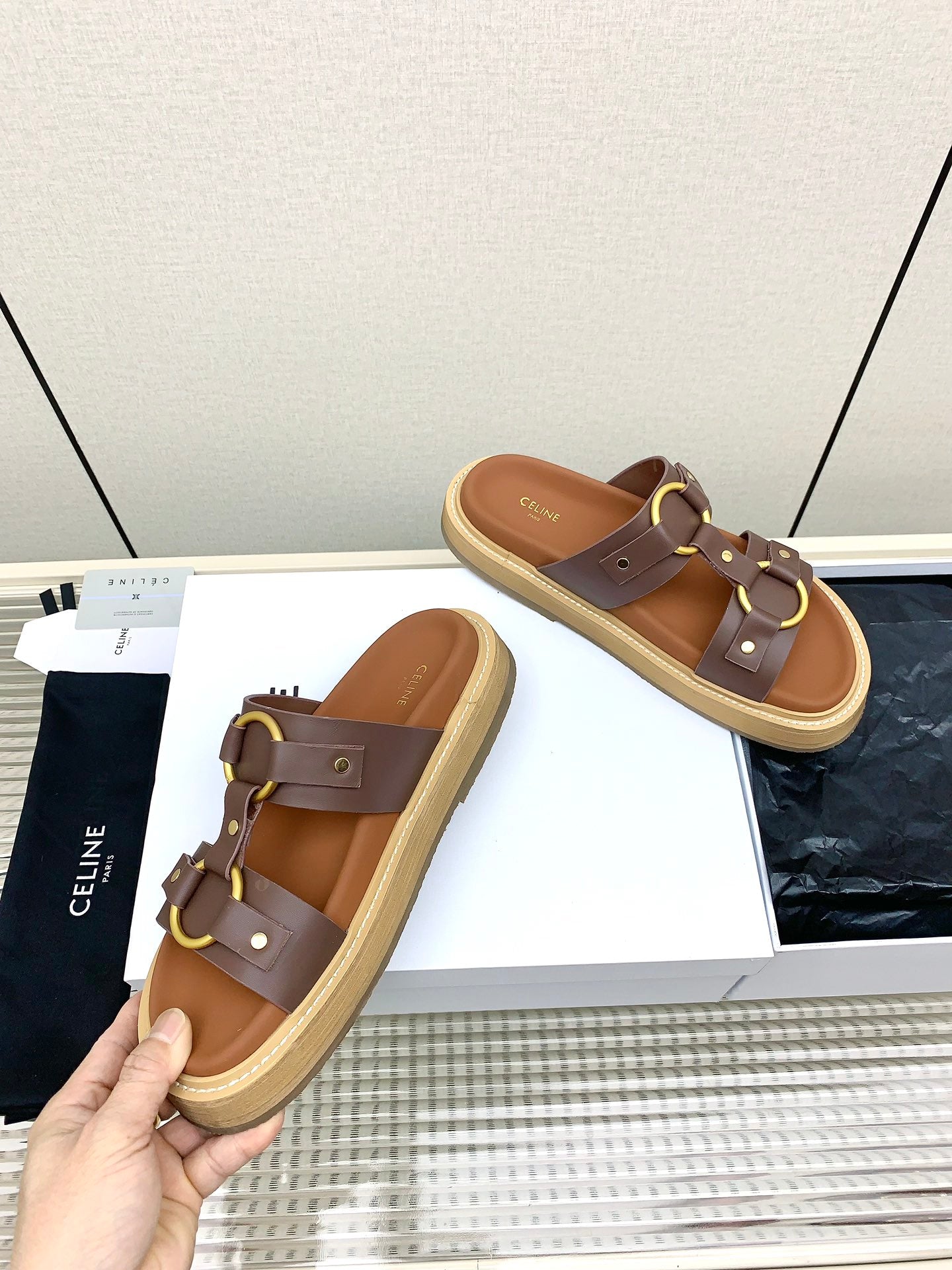 Celine 26 Tippi Sandals Tan Calfskin Leather 732495