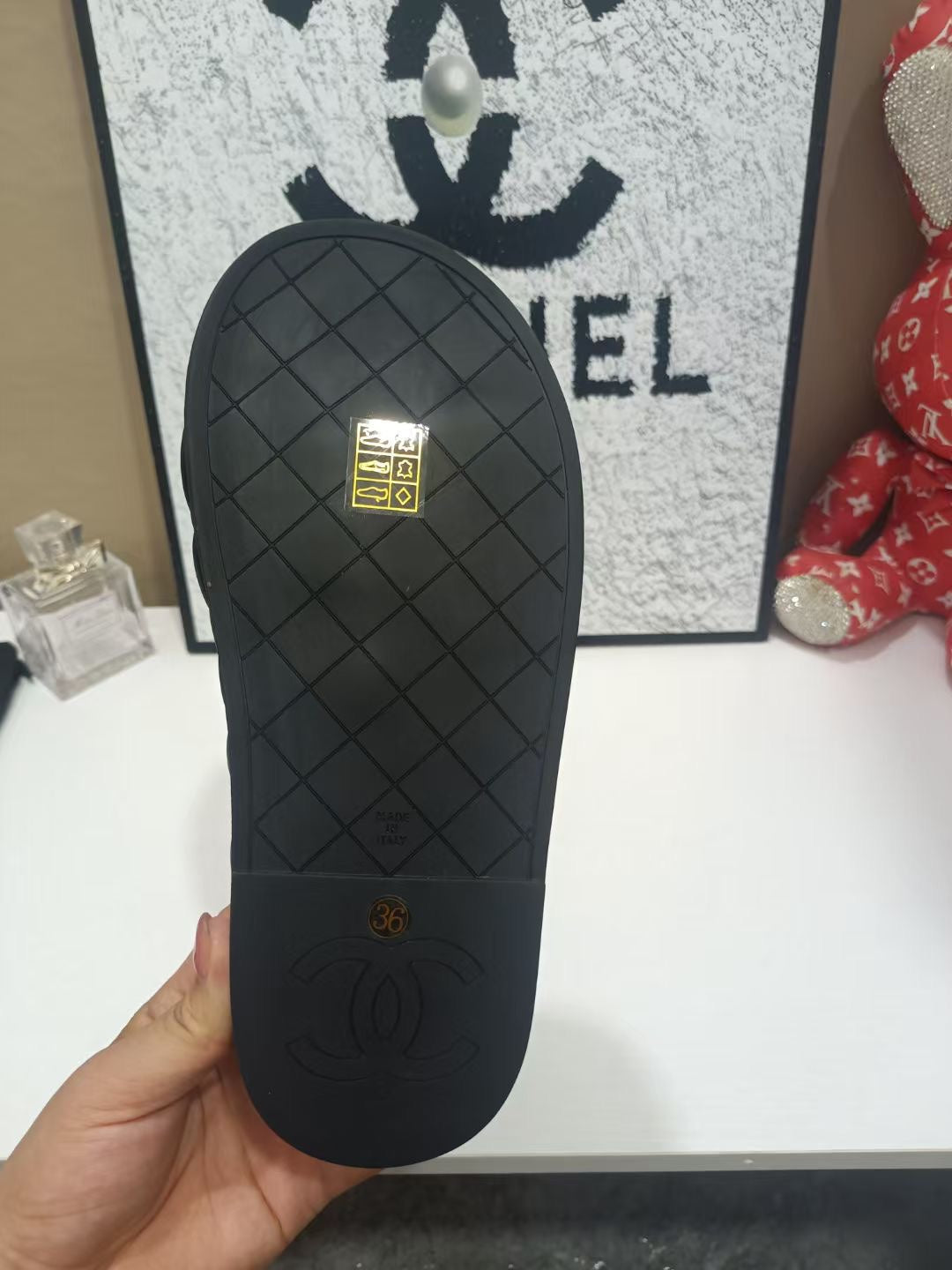 CC 26s Quilted Slide Sandals In Black Calfskin