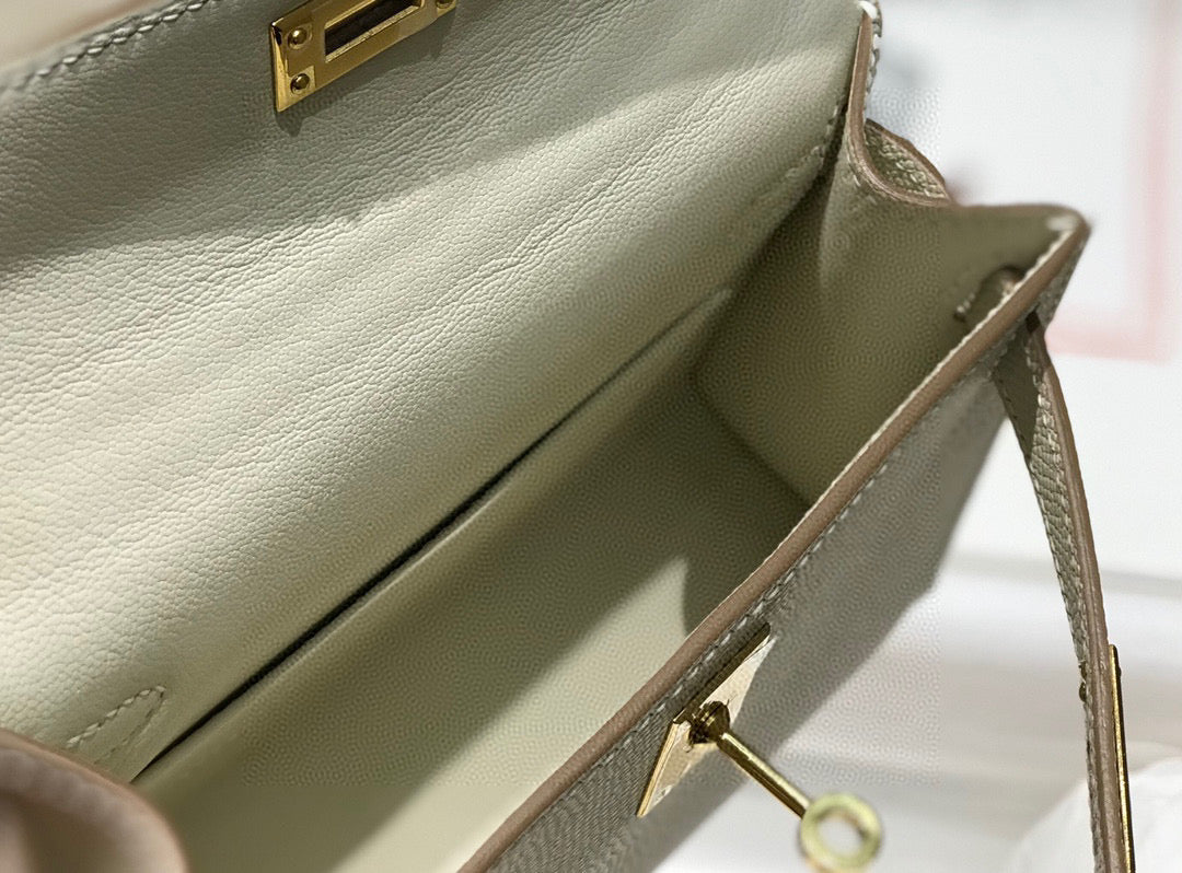 HM KELLY MINI 20 WHITE EPSOM GOLD HARDWARE 759206