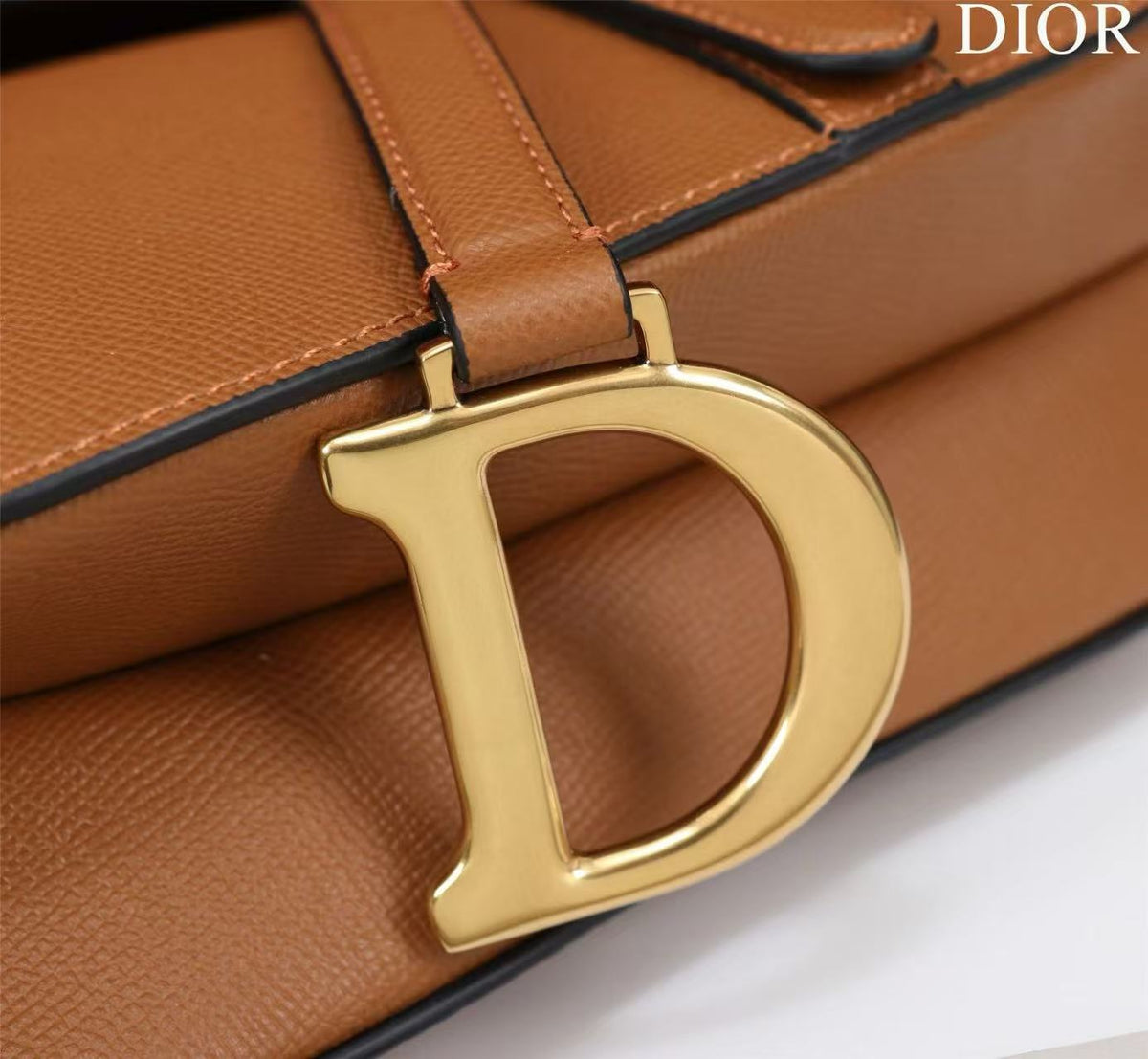 CD Saddle Bag Strap Brown Gold Grained Calfskin