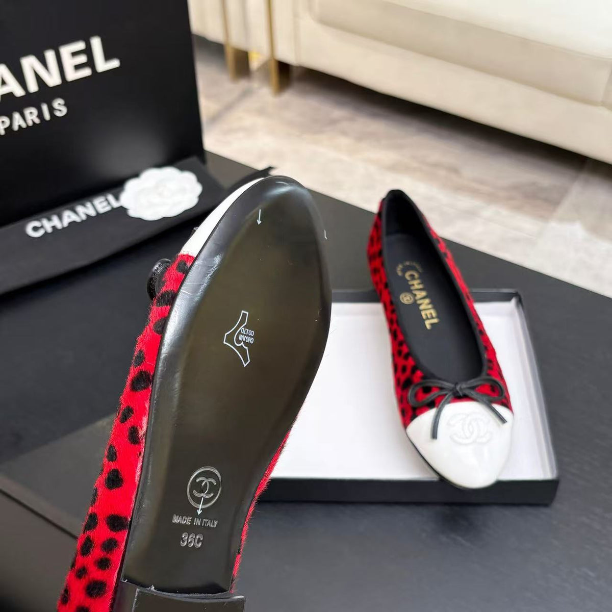 CC 26s Ballet Flat Black Red Horsehair