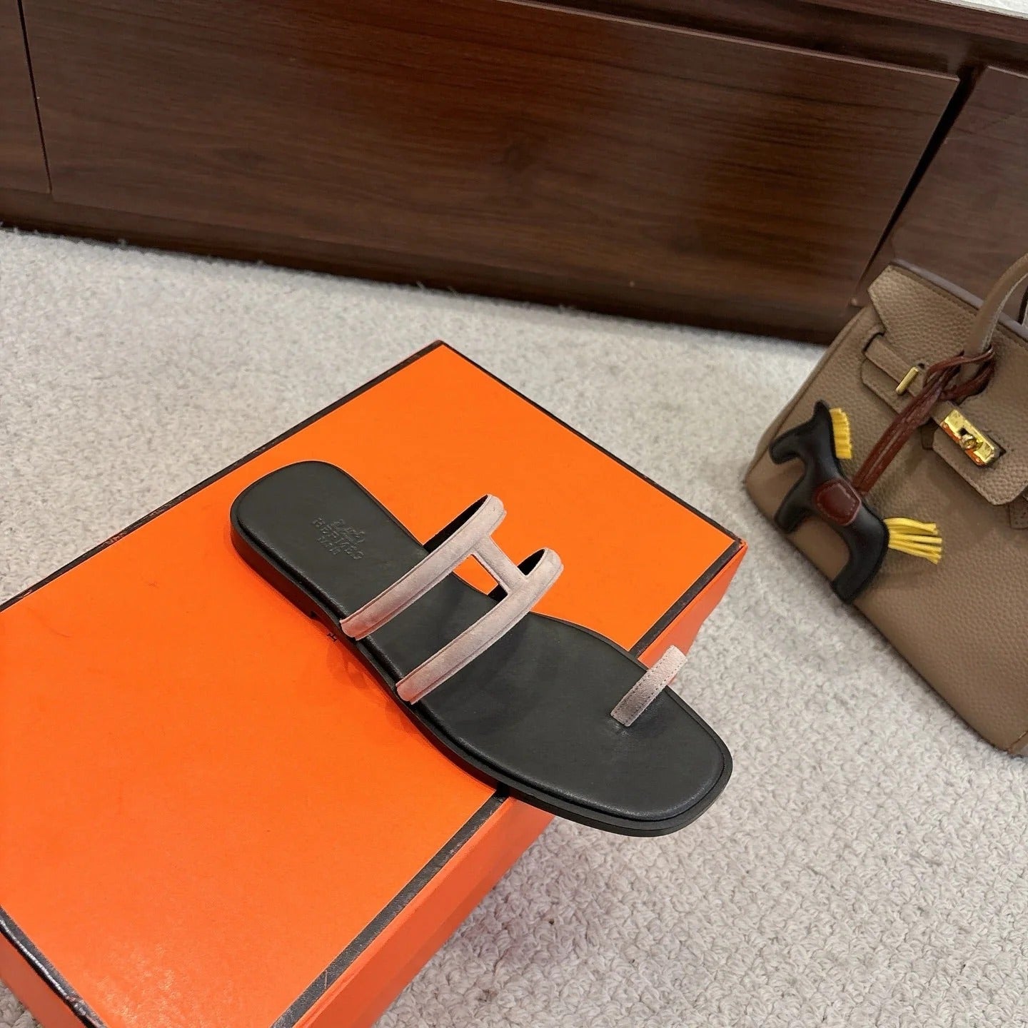 Hermes Georgia Sandals Taupe in Suede 685979