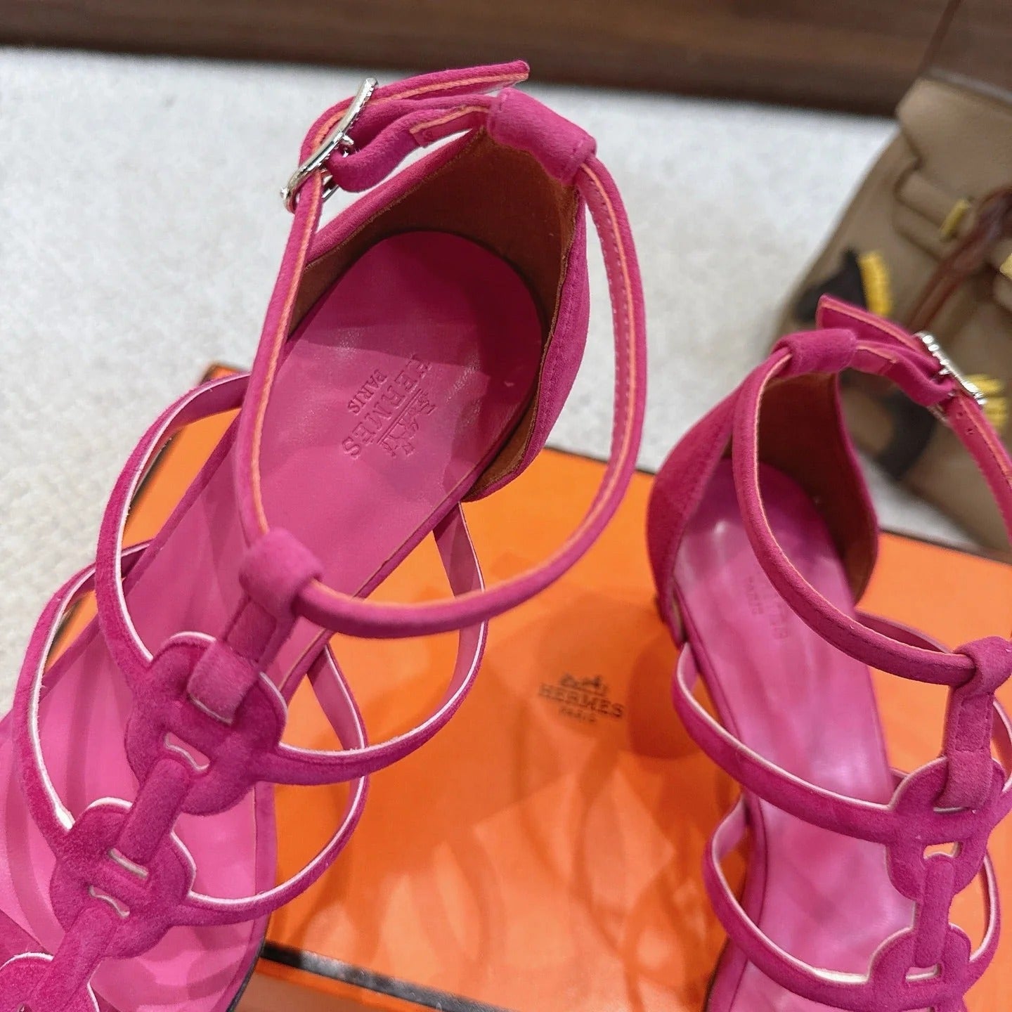 HM 26ss High Heels Sandals 70 Pink Suede 686012