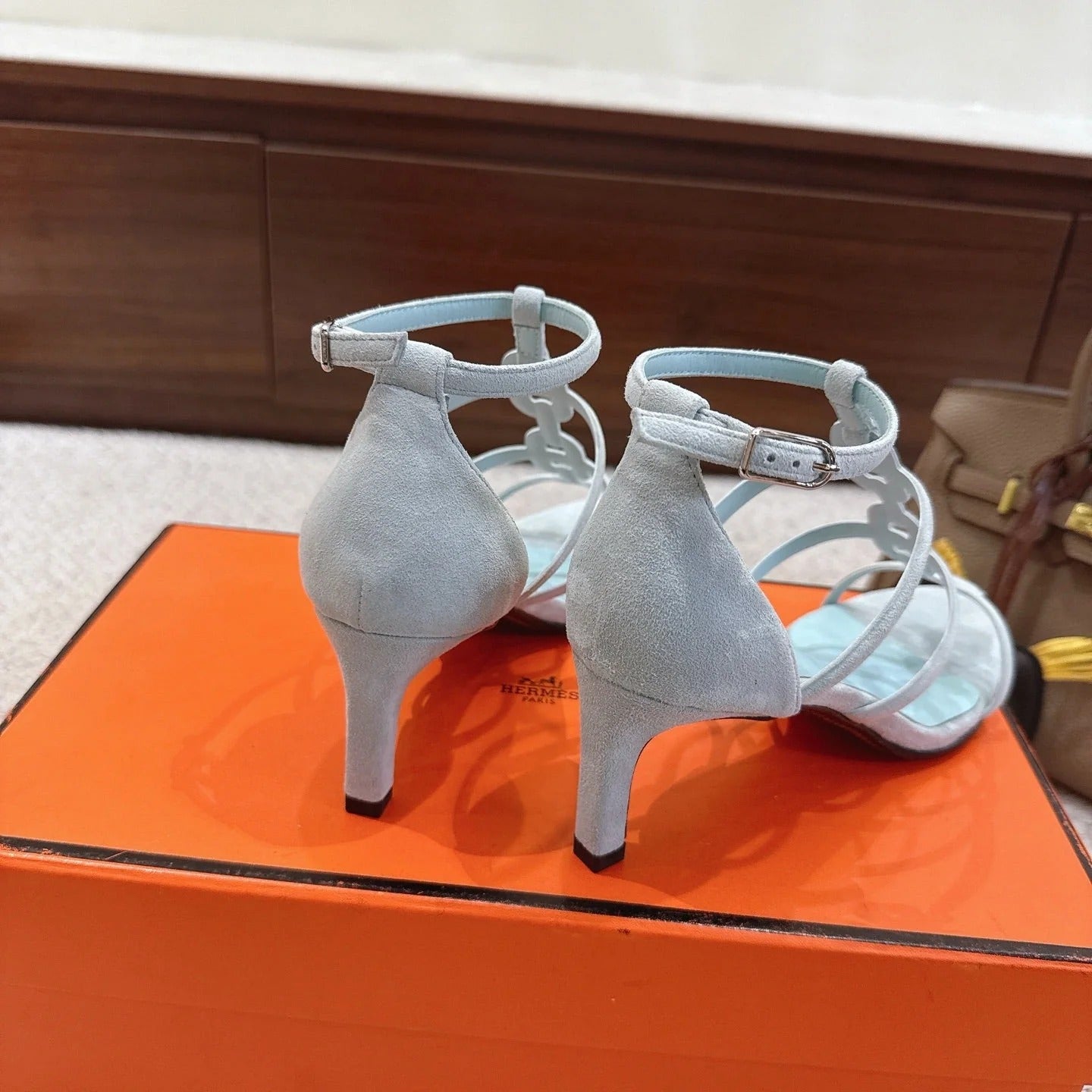 HM 26ss High Heels Sandals 70 Baby Blue Suede 686009