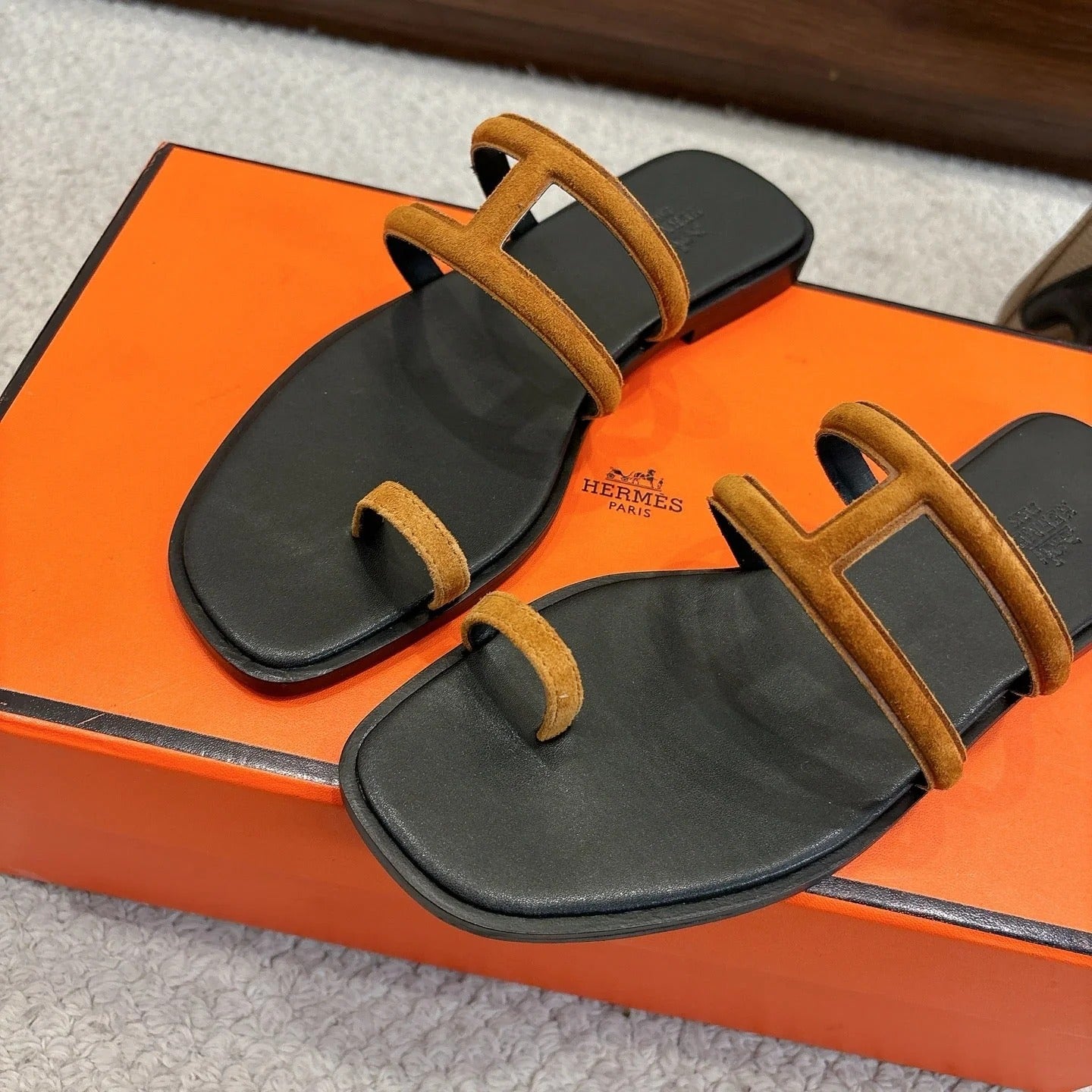 Hermes Georgia Sandals Brown in Suede 685981