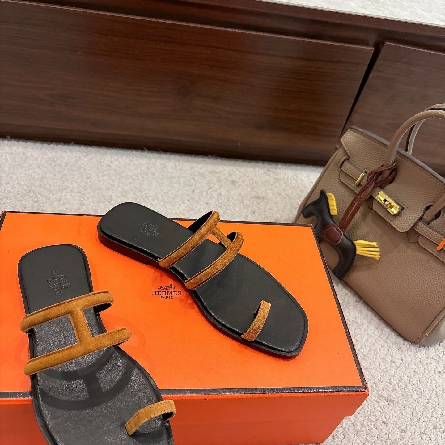 Hermes Georgia Sandals Brown in Suede 685981