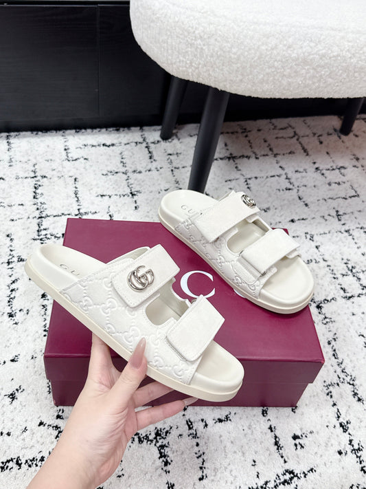 GG 26SS Sandals White Suede Sheepskin 641462
