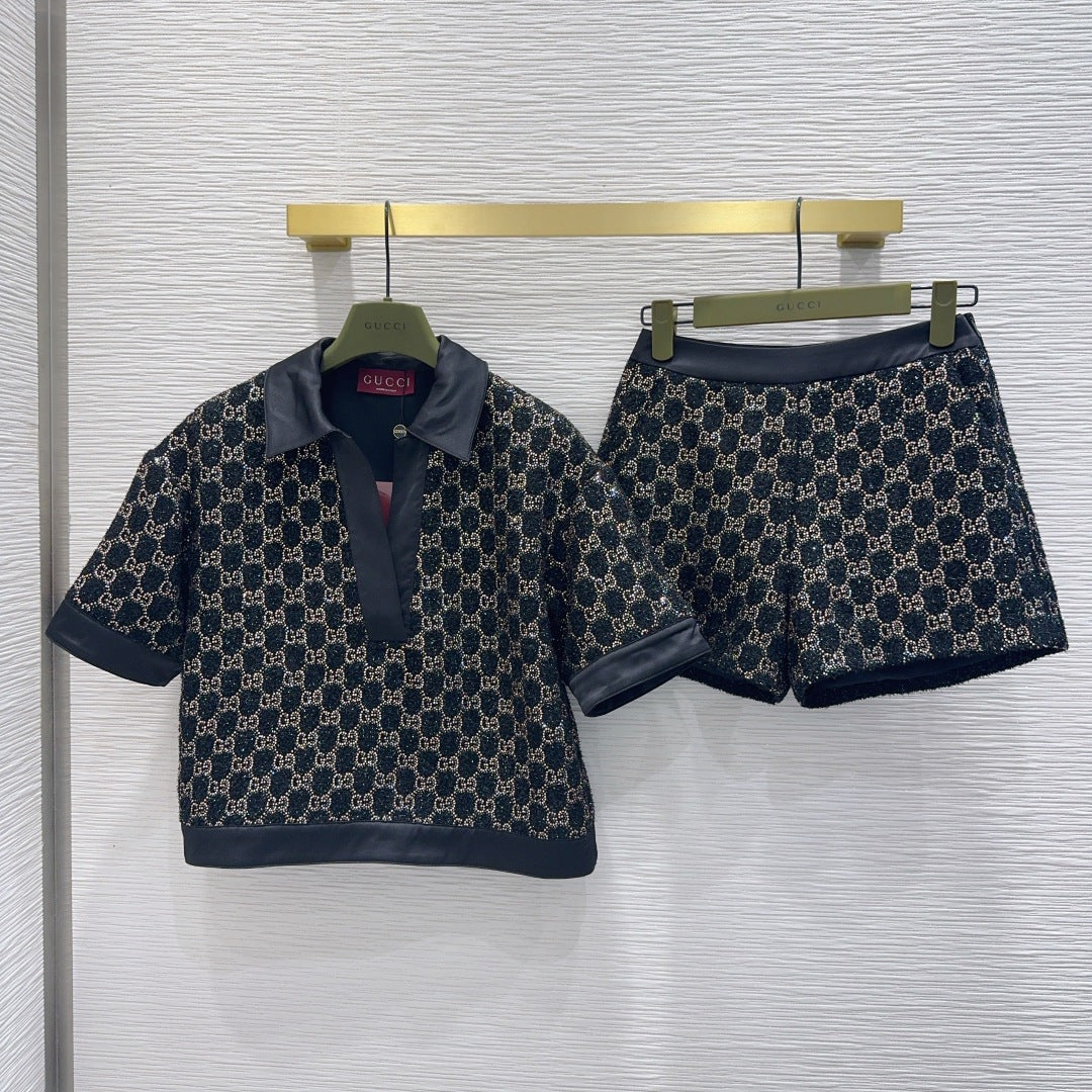 GG Embroidered Lamé T Shirr Wool Tweed 346768