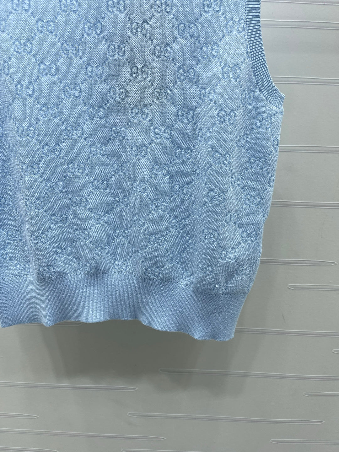 GG Jacquard Crew Neck Knit Vest Light Blue Tencel 397476