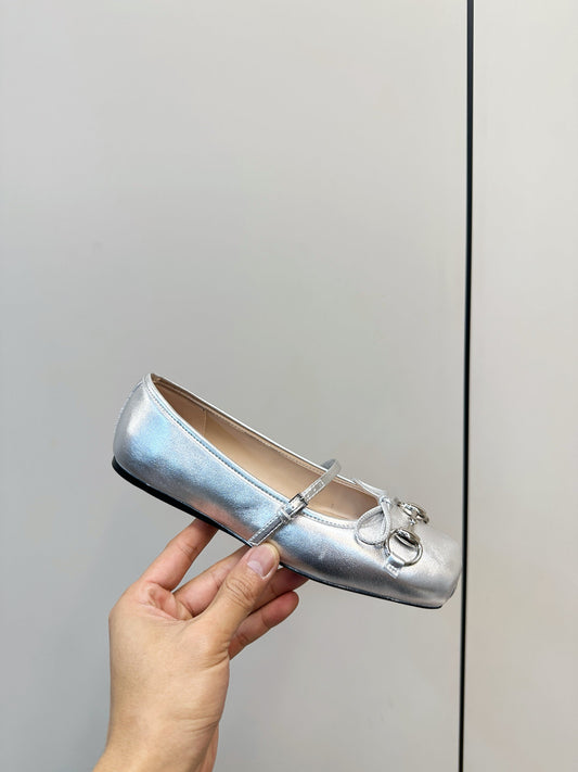 GG 26SS Ballet Flats Silver Metallic Sheepskin 645708