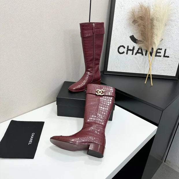 Chanel 2026 Metiers D'art Knee-High Boots 45mm Suede Cowhide 986193