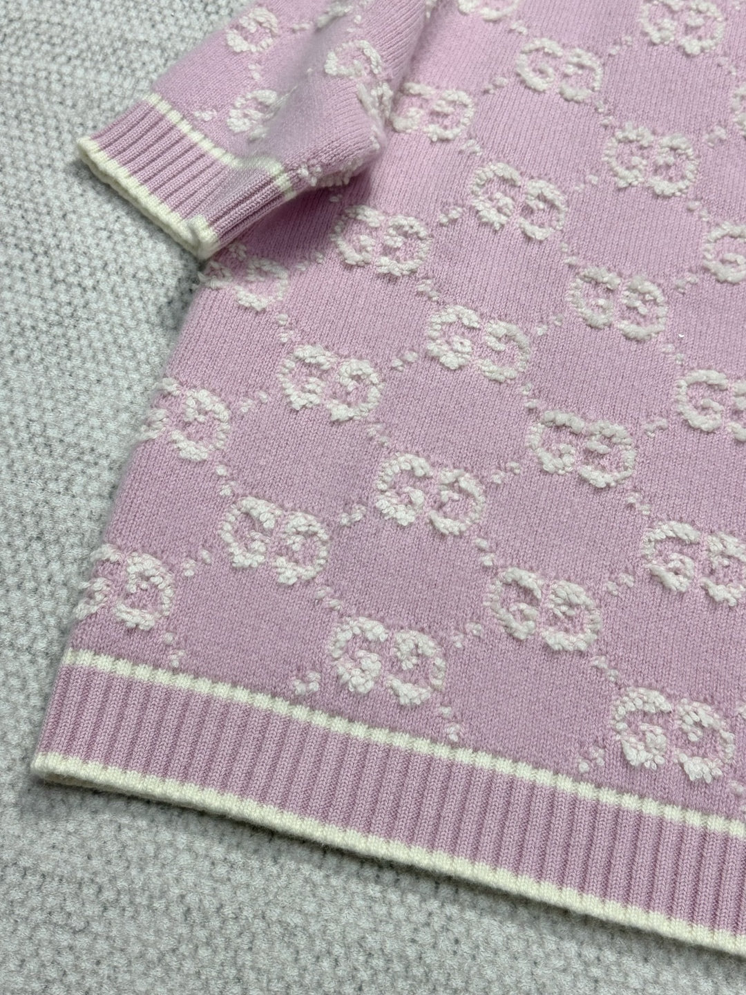 Gucci Knot Jacquard Knitted Short Sleeves Pink Wool