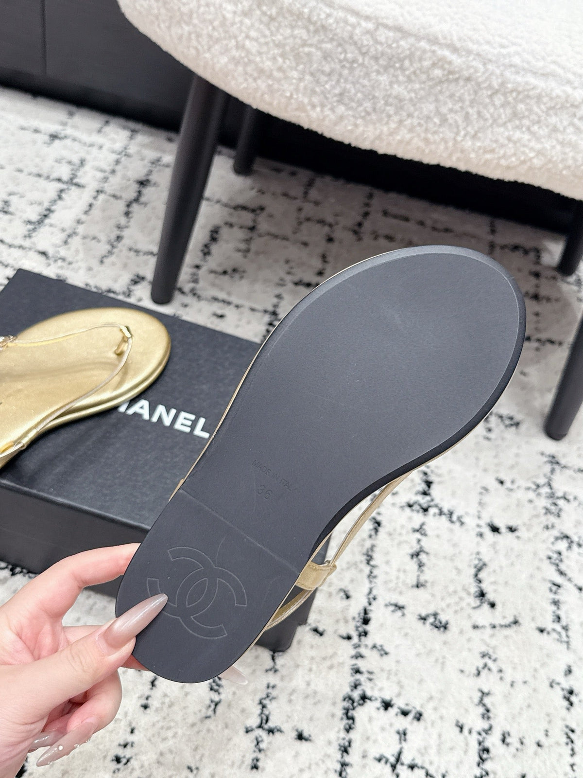 Chanel 26S Thong Sandals In Gold Calfskin With Gold Hardware
