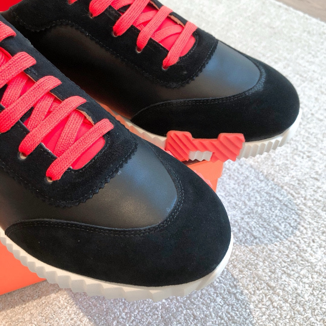 HM Bouncing Sneakers Black Red Suede Sheepskin 705789