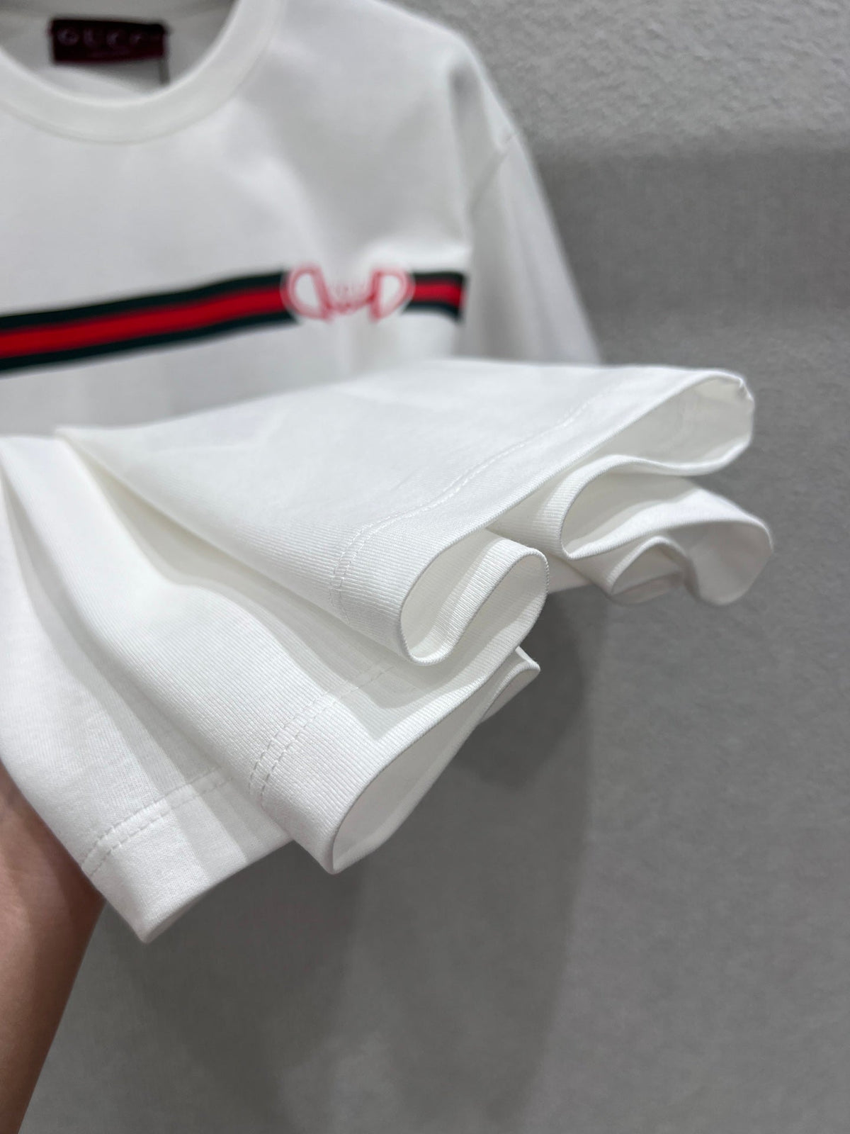 GG Web Stripe Printed Cotton T-Shirt White Cotton 344093