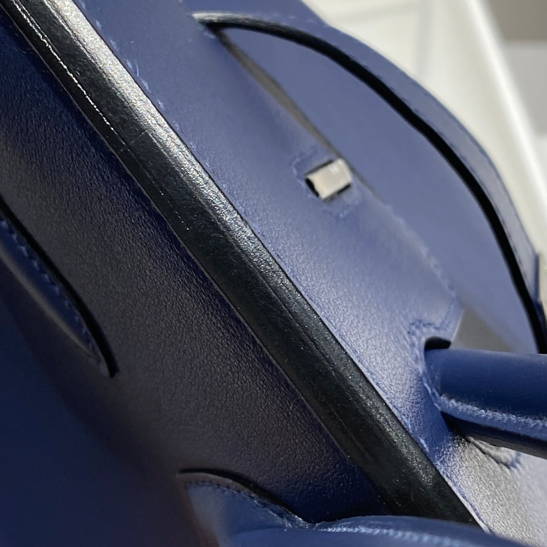 HM Shoulder Birkin 29 Navy Blue Brown Leather 222344