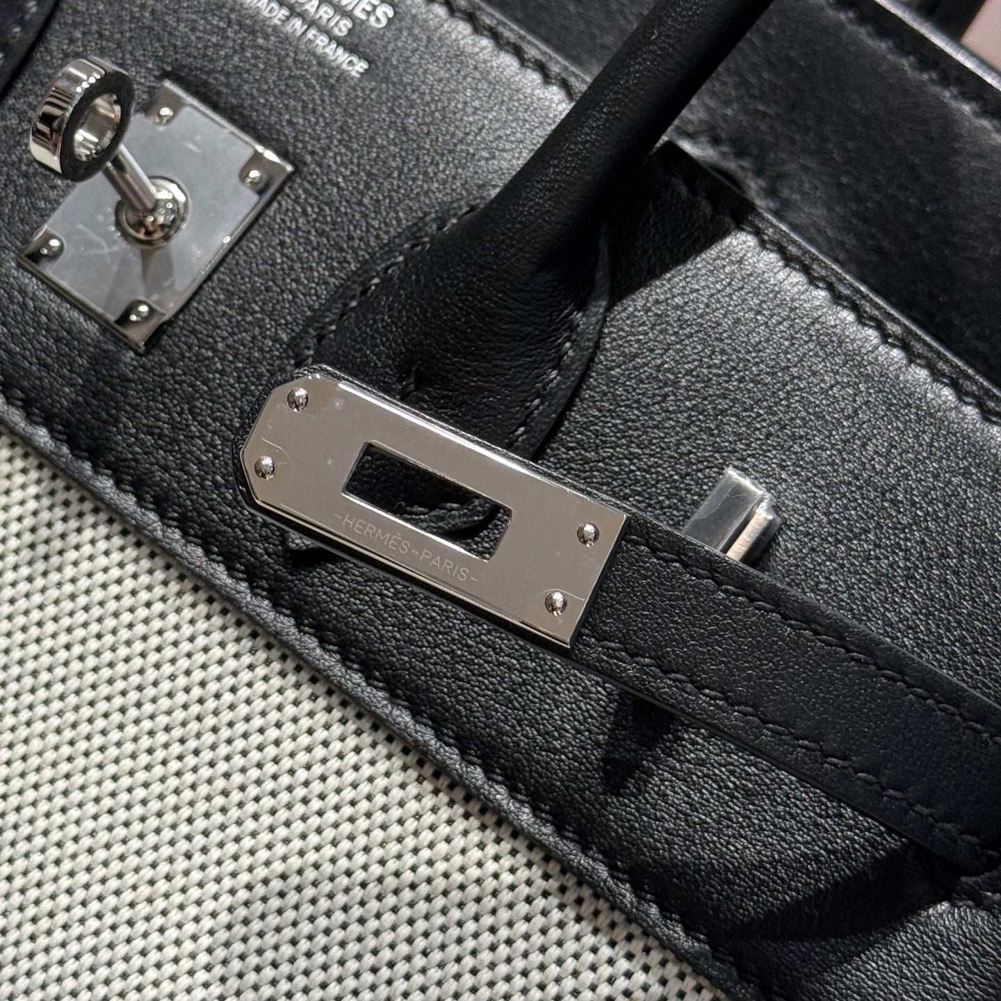 HM Birkin 25cm Black Swift Cowhide With Black White Checkered Canvas Fabric Shw 249986