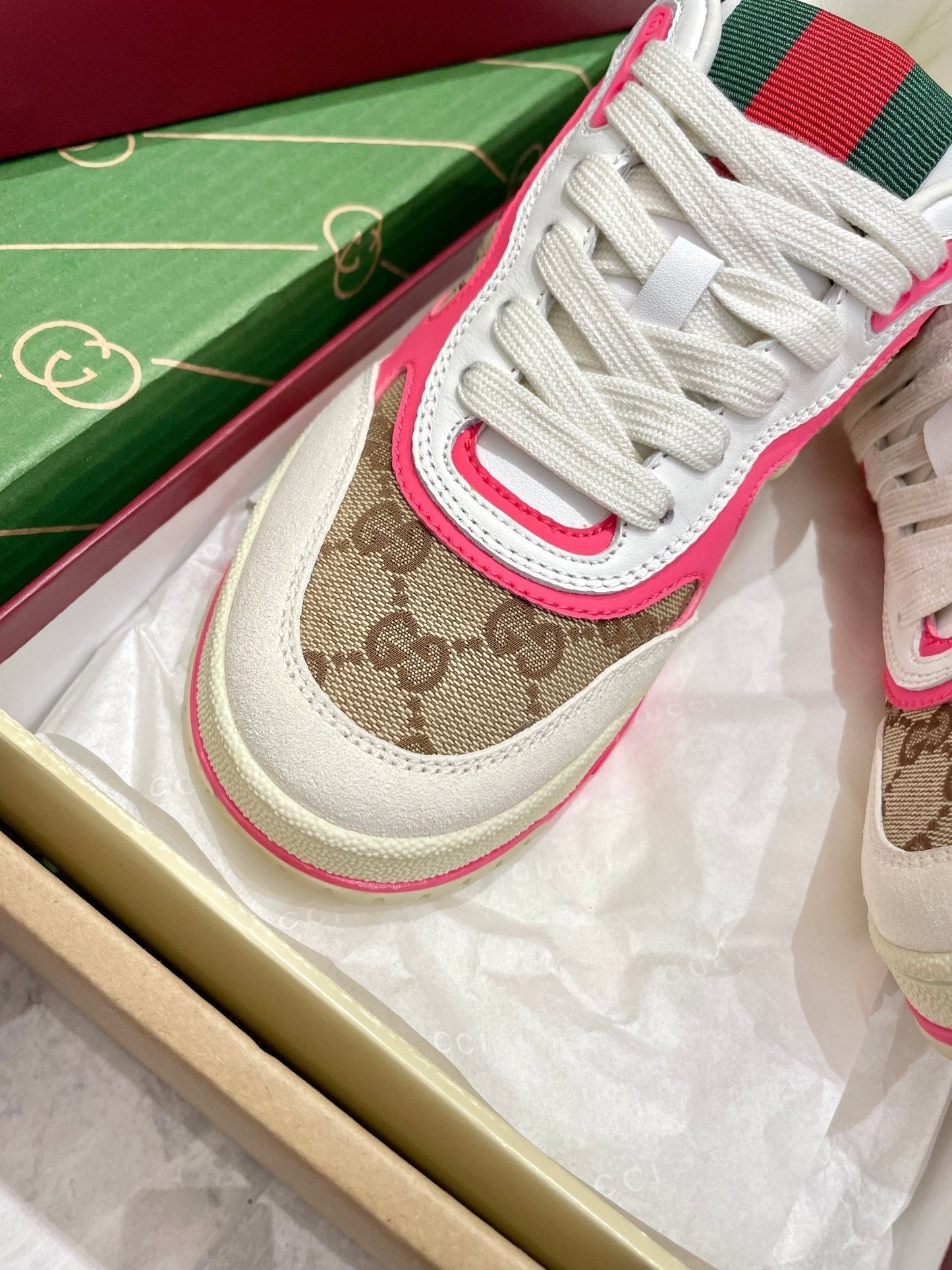 GG 26 Sneaker White Beige Pink Canvas Cowhide 632868