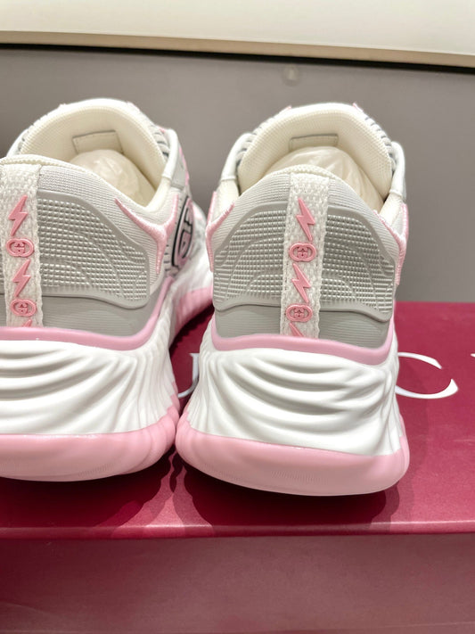 GG 26 Casual Sneakers Gray Pink Mesh Cowhide 632858