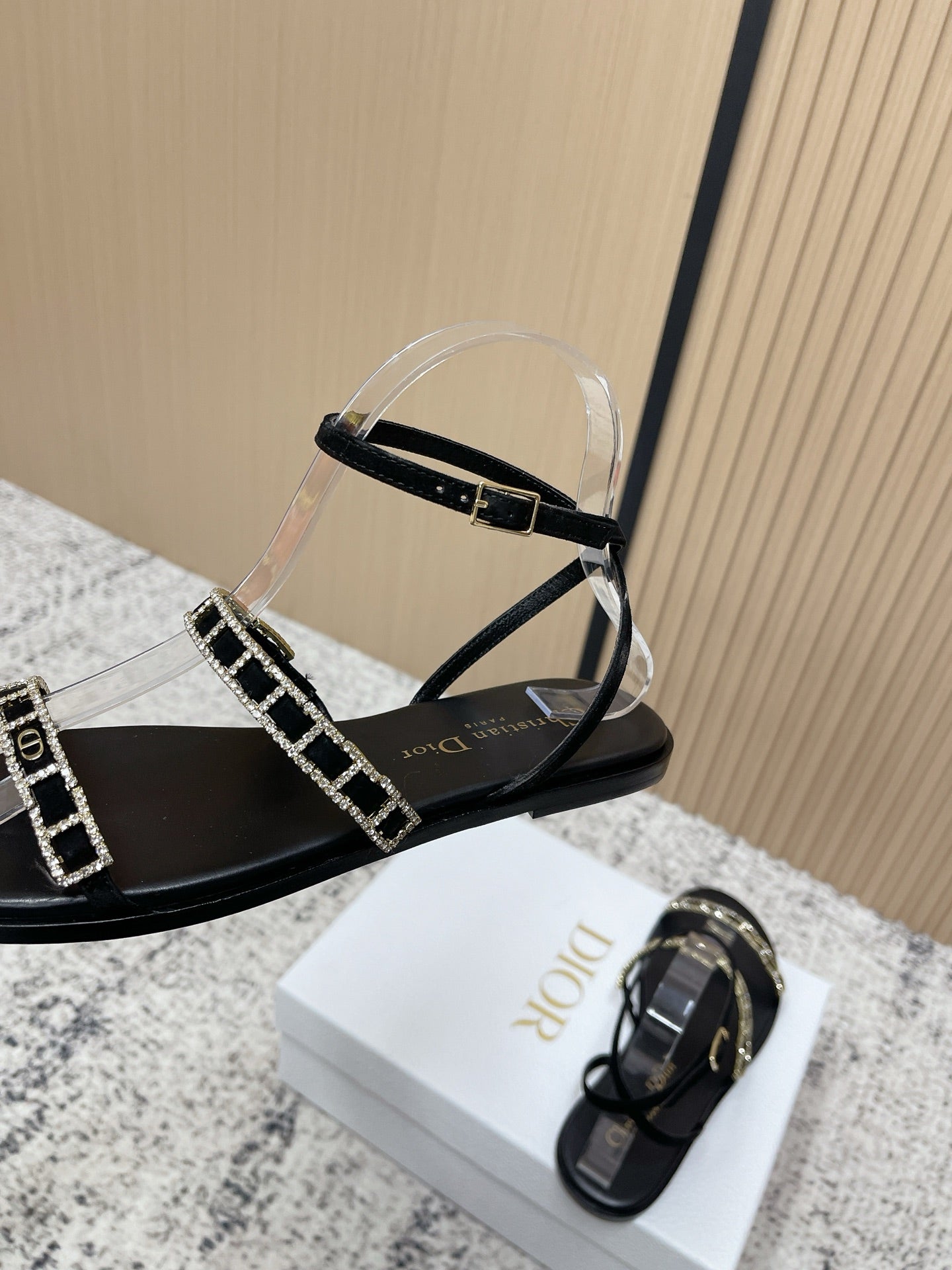 CD 26s Crystal Sandals Black Genuine Leather 643498