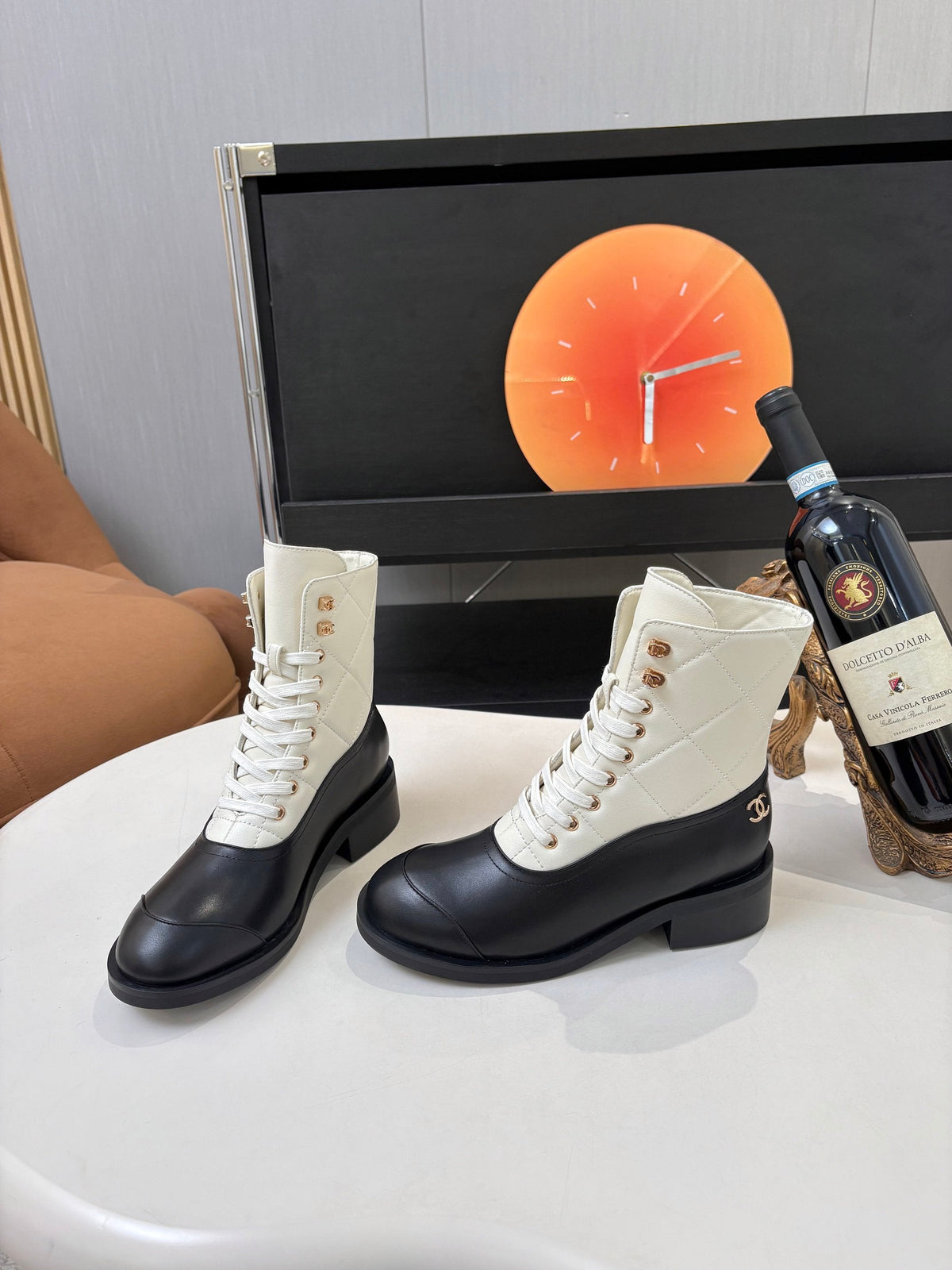 CC 26s Quilted Martin Boots Black White Lambskin 100837