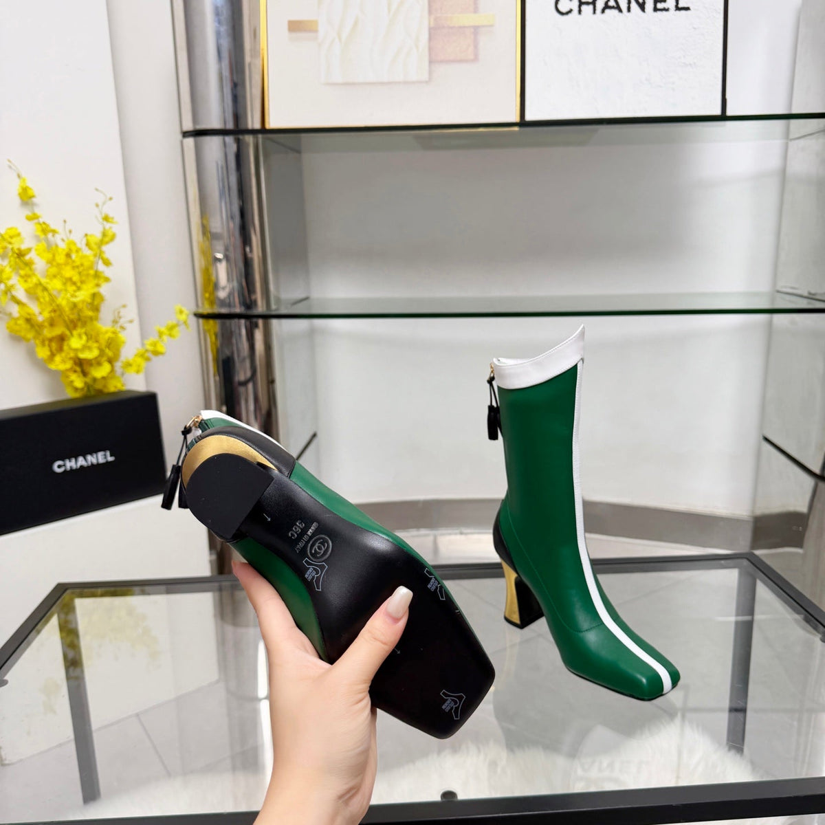 CC 26 FW Ankle Boots 8.5cm Green White Sheepskin 919944