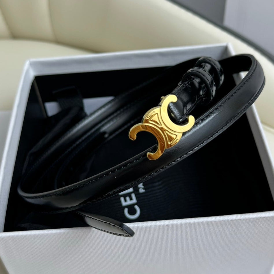 CEL Gold Buckle 13mm Belt Black Cowhide 179725