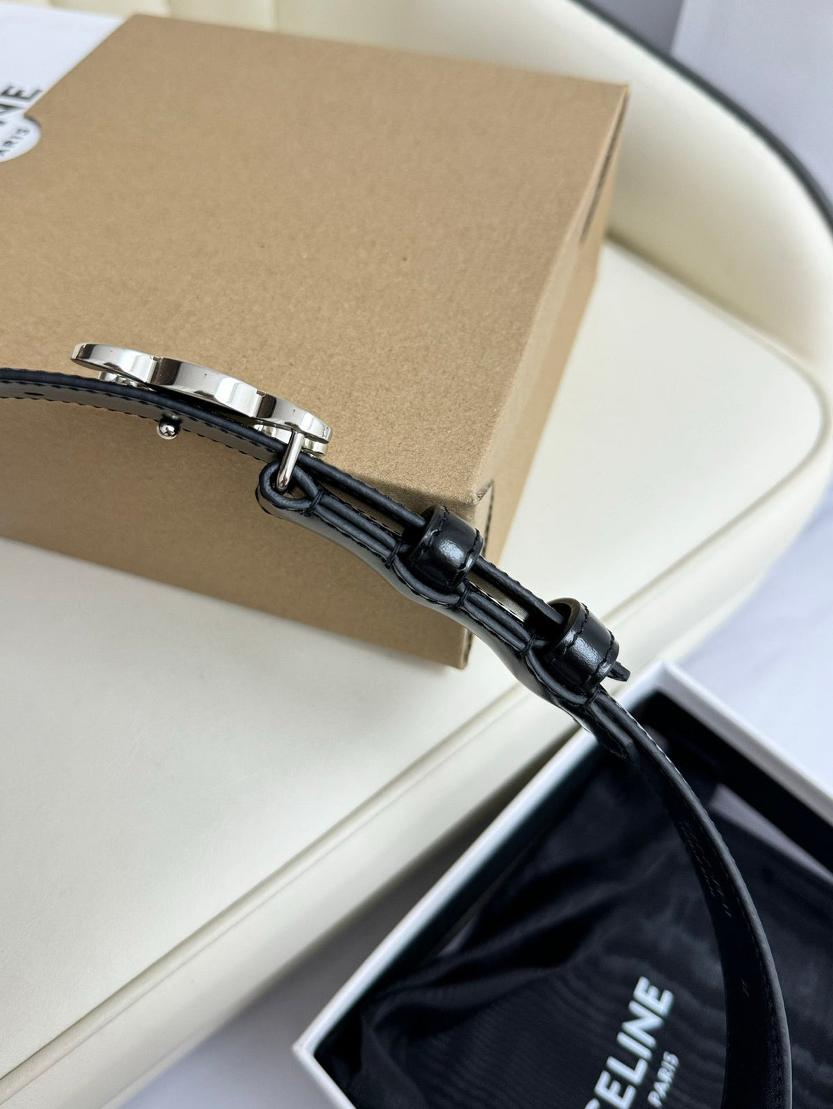 CEL Silver Buckle 18mm Belt Black Cowhide 179732