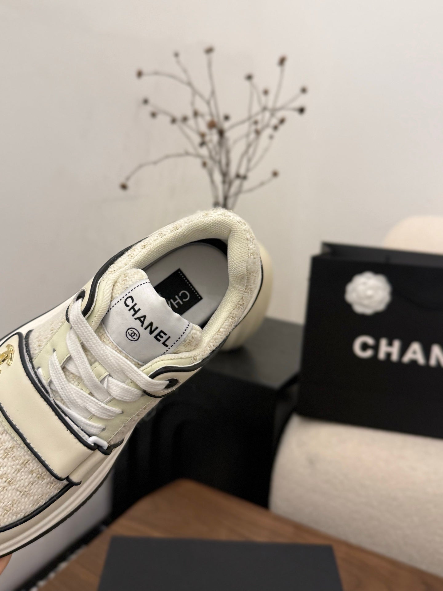 CC 26s Casual Sneaker Cream Tweed Leather 183600